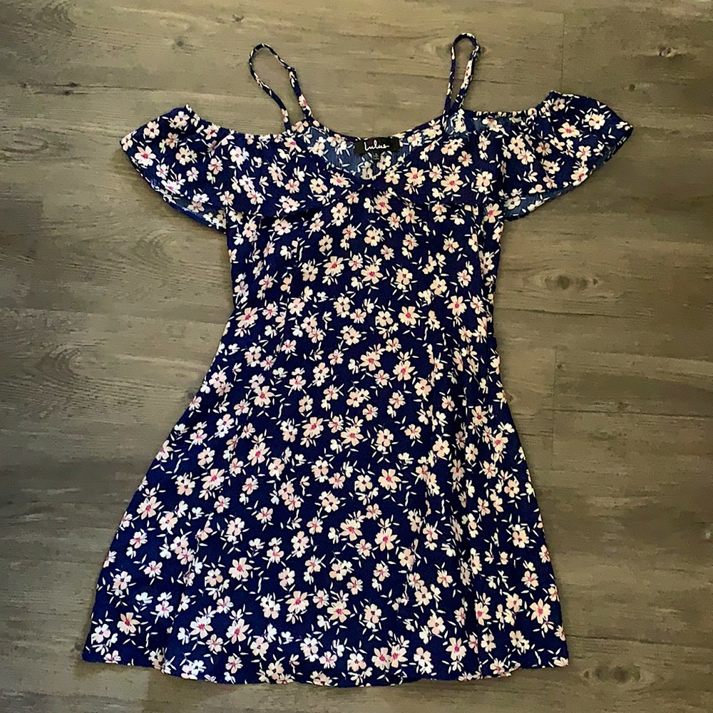 Navy floral off the shoulder dress